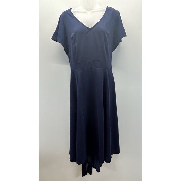 Pinup Fashion Blue Classic Swing Dress Long Sleeve Size18W 2Pockets Below Knee. - Picture 1 of 11